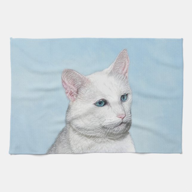 Vit kattfärg - Cute Original Cat Art Kökshandduk (Horisontell)