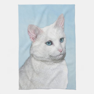 Vit kattfärg - Cute Original Cat Art Kökshandduk