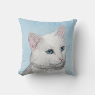 Vit kattfärg - Cute Original Cat Art Kudde
