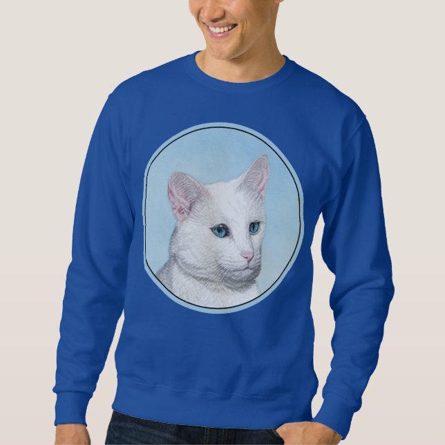 Vit kattfärg - Cute Original Cat Art Lång Ärmad Tröja (Framsida)