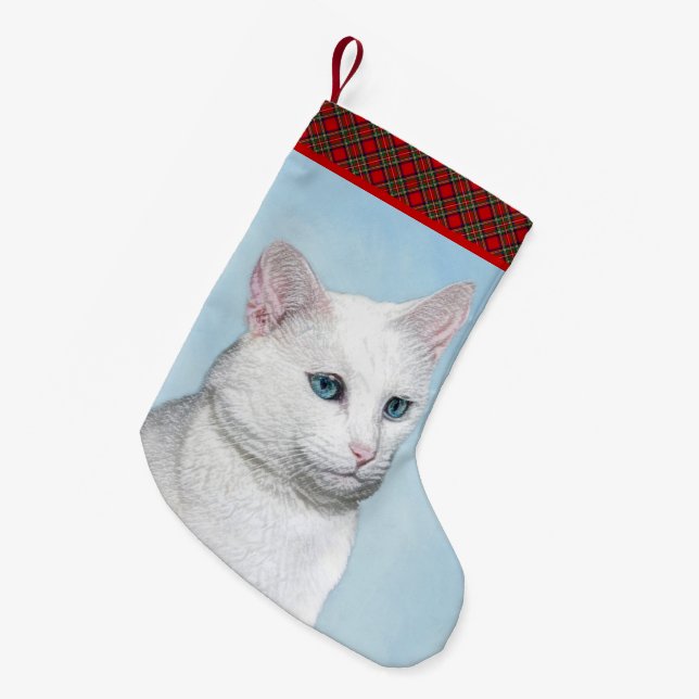 Vit kattfärg - Cute Original Cat Art Liten Julstrumpa (Framsidan (Hängande))