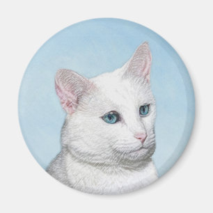 Vit kattfärg - Cute Original Cat Art Magnet