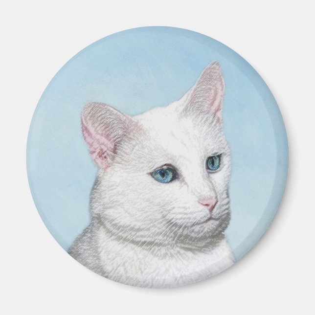 Vit kattfärg - Cute Original Cat Art Magnet (Framsidan)