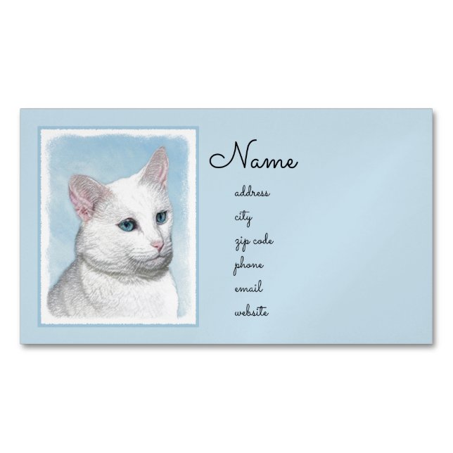 Vit kattfärg - Cute Original Cat Art Magnetiska Visitkort (Framsida)