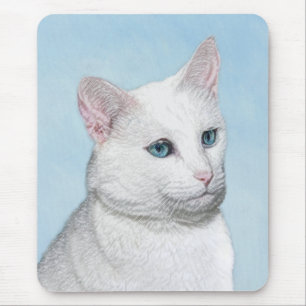 Vit kattfärg - Cute Original Cat Art Musmatta