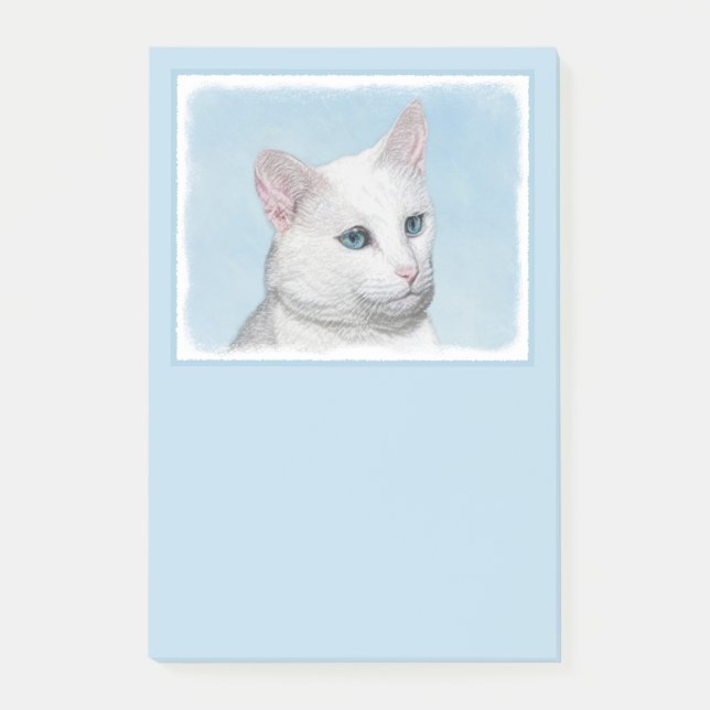 Vit kattfärg - Cute Original Cat Art Post-it Block (Framsida)