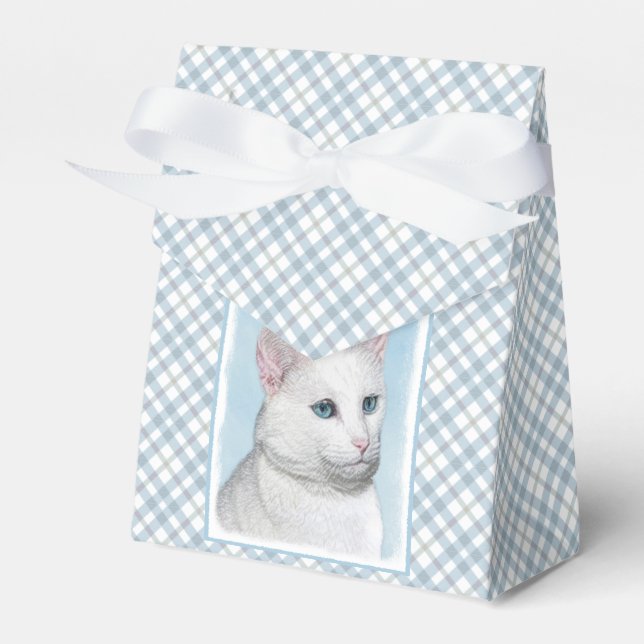 Vit kattfärg - Cute Original Cat Art Presentaskar (Framsidan Sidan)