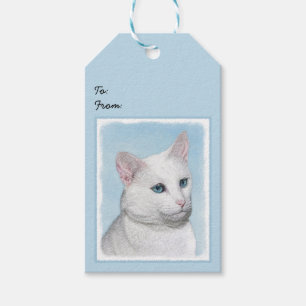 Vit kattfärg - Cute Original Cat Art Presentetikett