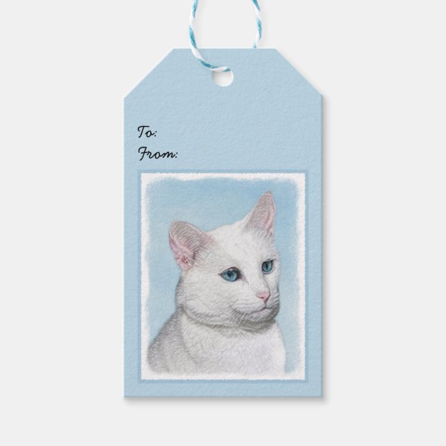 Vit kattfärg - Cute Original Cat Art Presentetikett (Framsidan)