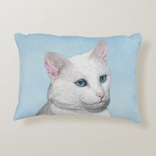 Vit kattfärg - Cute Original Cat Art Prydnadskudde (Baksidan)