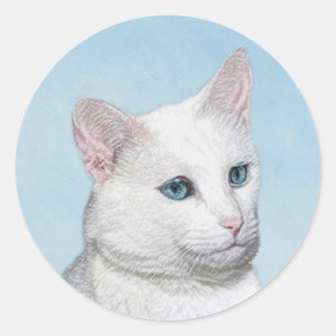 Vit kattfärg - Cute Original Cat Art Runt Klistermärke
