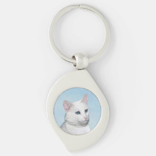 Vit kattfärg - Cute Original Cat Art Swirl Silverfärgad Nyckelring