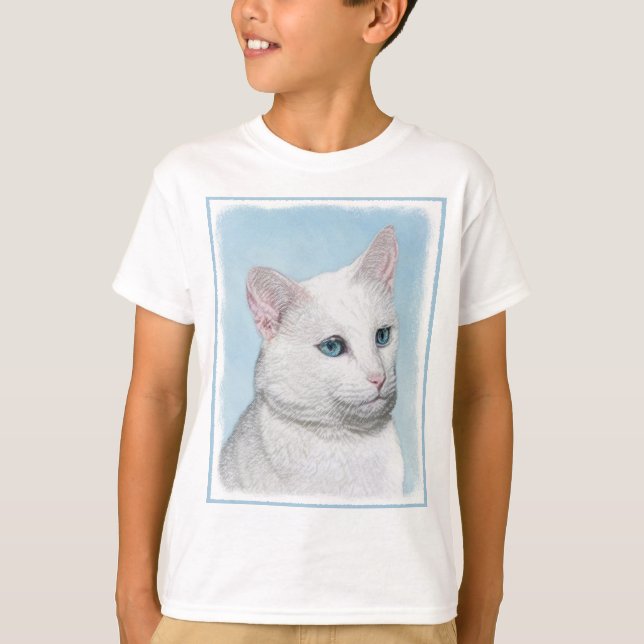 Vit kattfärg - Cute Original Cat Art T Shirt (Framsida)