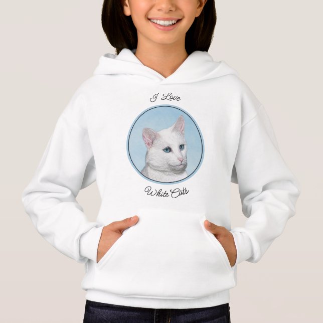 Vit kattfärg - Cute Original Cat Art T Shirt (Framsida)