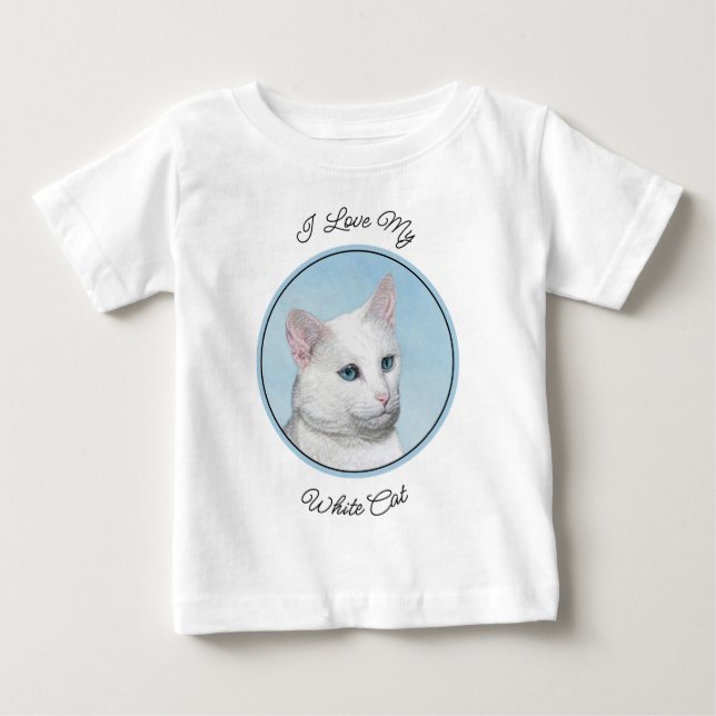 Vit kattfärg - Cute Original Cat Art T Shirt (Framsida)