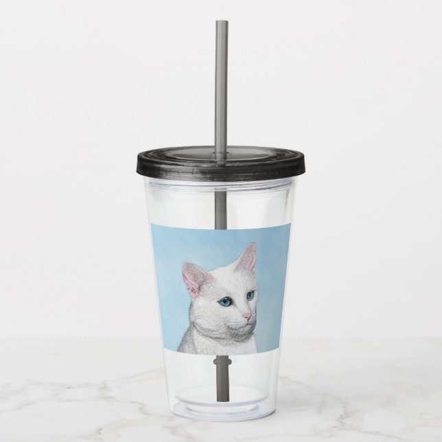 Vit kattfärg - Cute Original Cat Art Take Away Mugg (Framsida)