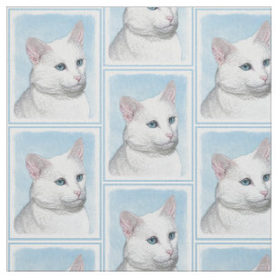 Vit kattfärg - Cute Original Cat Art Tyg