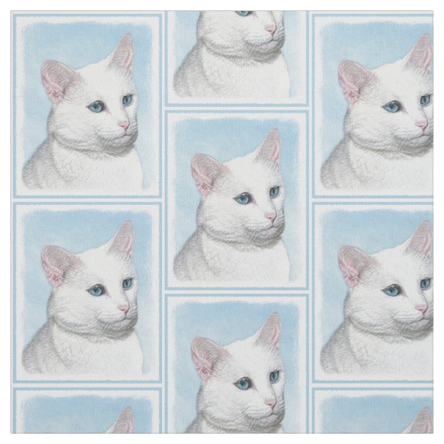 Vit kattfärg - Cute Original Cat Art Tyg (Provkarta)