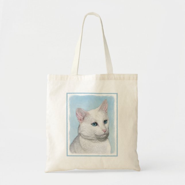 Vit kattfärg - Cute Original Cat Art Tygkasse (Framsidan)