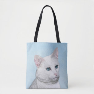 Vit kattfärg - Cute Original Cat Art Tygkasse