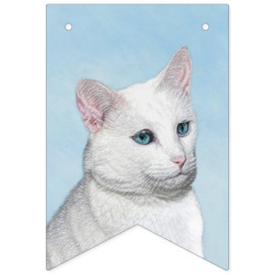 Vit kattfärg - Cute Original Cat Art Vimplar