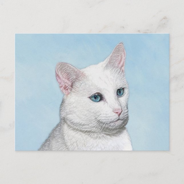 Vit kattfärg - Cute Original Cat Art Vykort (Framsida)
