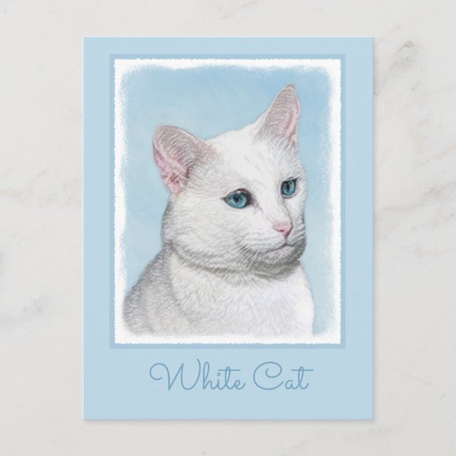 Vit kattfärg - Cute Original Cat Art Vykort (Framsida)