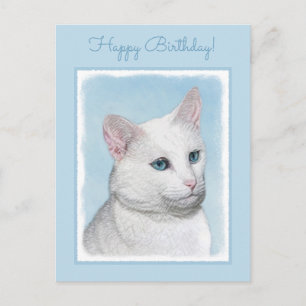 Vit kattfärg - Cute Original Cat Art Vykort
