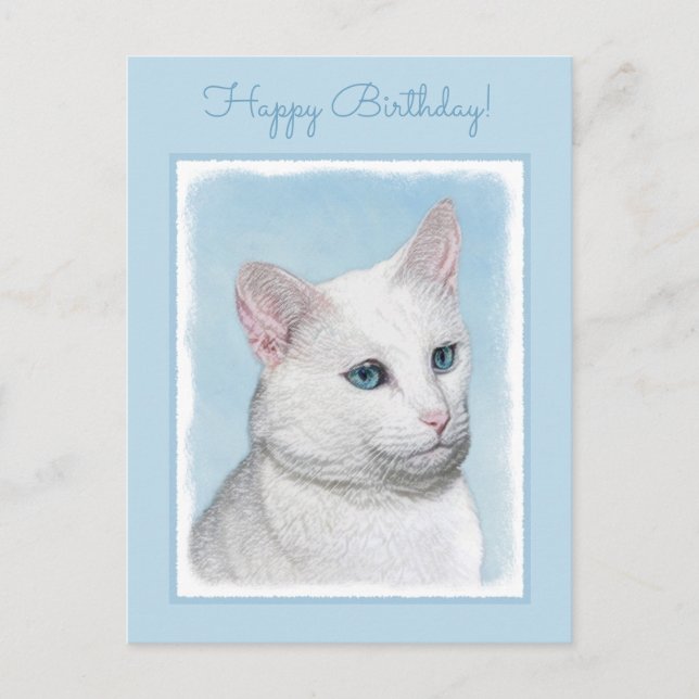 Vit kattfärg - Cute Original Cat Art Vykort (Framsida)