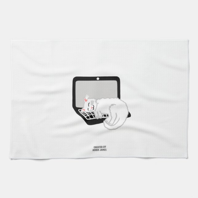 Vit kattlåda på köket till bärbara datorer kökshandduk (Horisontell)