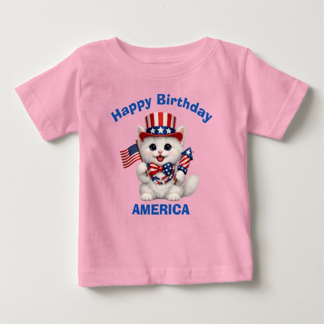 Vit Kattunge (1f) Patriotisk Barn T-Shirt (Framsida)