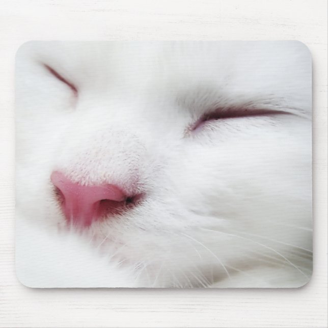 Vit Kattunge pingrad Ansikte Mousepad Musmatta (Framsidan)