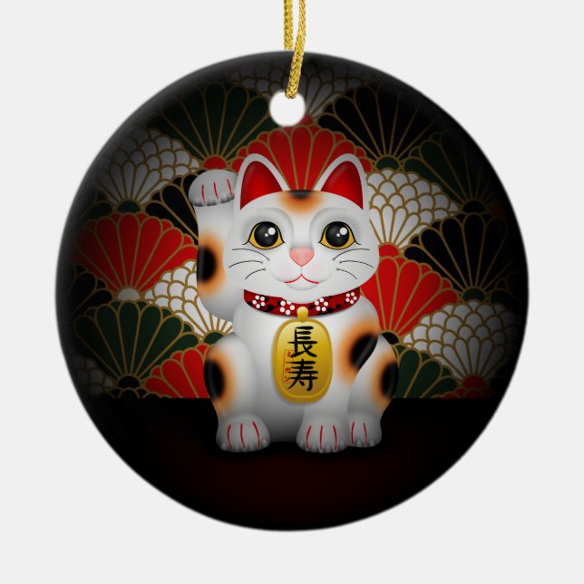 Vit keramiska Maneki Neko Julgransprydnad Keramik (Framsidan)
