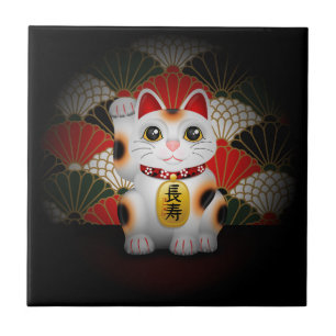 Vit keramiska Maneki Neko Kakelplatta