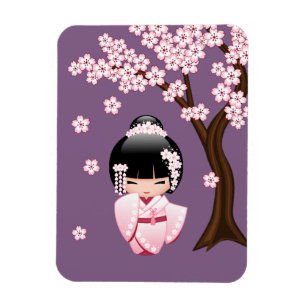Vit Kimono Kokeshi-docka - Söt Geisha-flicka Magnet