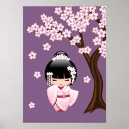 Vit Kimono Kokeshi-docka - Söt Geisha-flicka Poster