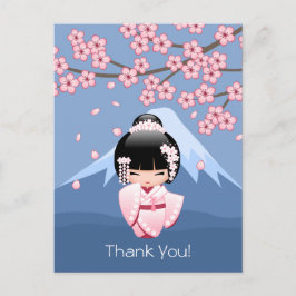Vit Kimono Kokeshi-docka - Söt Geisha Tack Vykort
