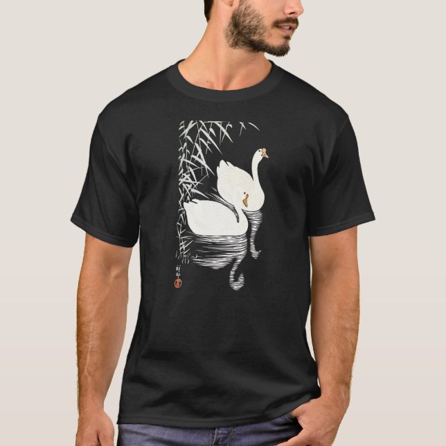 Vit kinesisk gässvimming efter Reeds China Art T Shirt (Framsida)