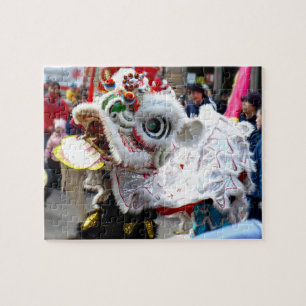 Vit kinesisk Lejon Dancer Chinatown Pussel