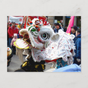 Vit kinesisk Lejon Dancer Chinatown Vykort