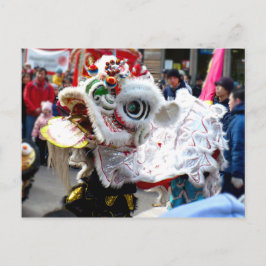 Vit kinesisk Lejon Dancer Chinatown Vykort