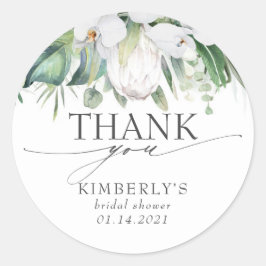 Vit King Protea Tropisk Elegant Tack Runt Klistermärke