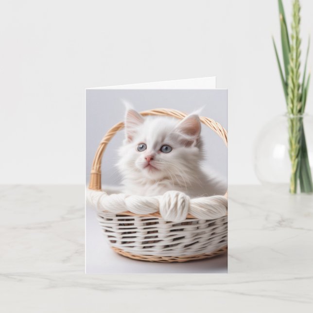 Vit Kitten i Basket-anteckningskort Kort (Framsida)
