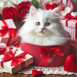 Vit kitten i Box Funny Valentine Julkort
