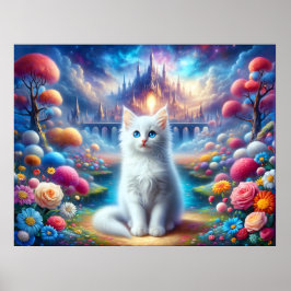 Vit Kitten i Mystical Fantasy Poster