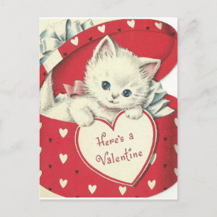 Vit Kitten Vintage Valentine-vykort Vykort