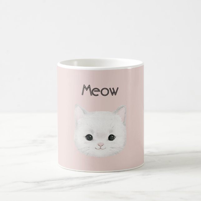 Vit Kitty Katt Ansikte Mjao Kaffemugg (Center)