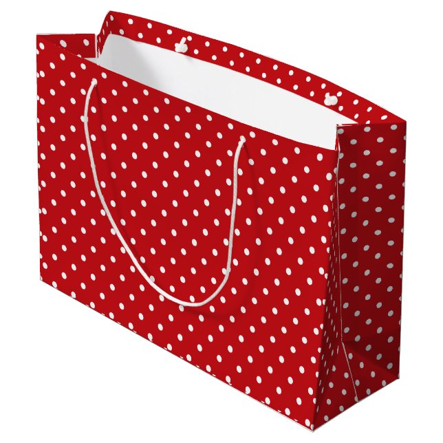 Vit klass Polka dots Mönster på Festive Red (Baksidan Vinklad)