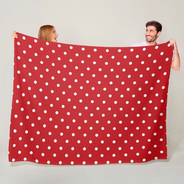 Vit klass Polka dots Mönster på Festive Red Fleecefilt (På plats)