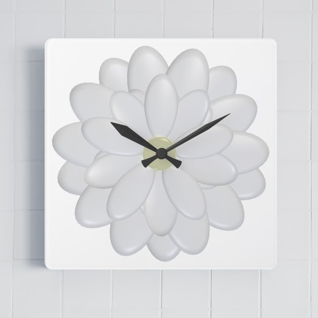 Vit klocka i modern kvadrat-Daisy (A large white daisy square clock just for you)
